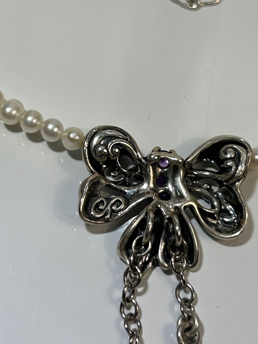 NWOT Carolyn Pollack Sterling Silver Genuine Amethyst & Pearl Designer Necklace - Picture 7 of 9